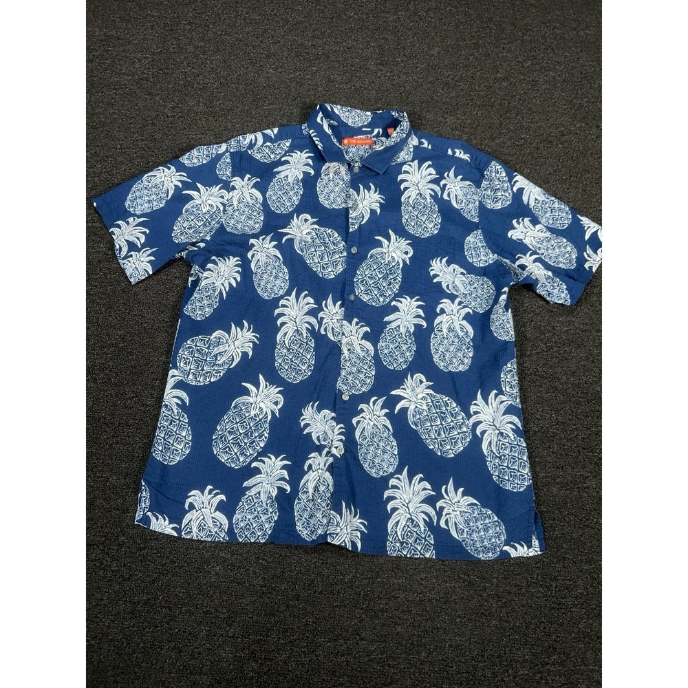 Tori Richard Hawaiian Shirt Men's XL Blue Seersucker Pineapple AOP Lightweight